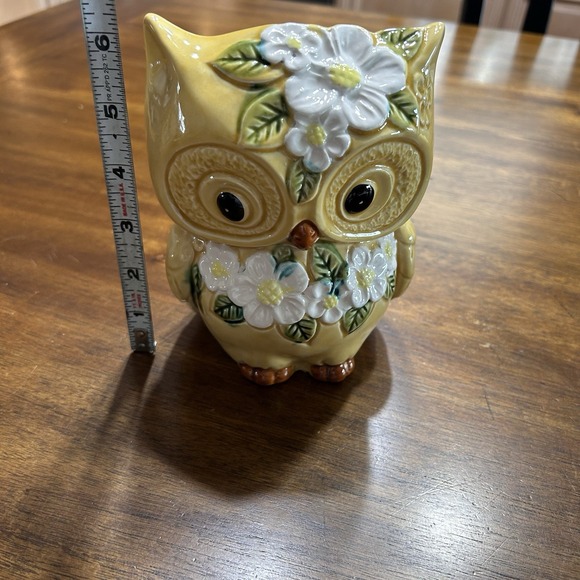 Vintage Yellow Owl/Floral Planter Stamped 6314  - Retro Boho Vibes Ceramic - Picture 10 of 11